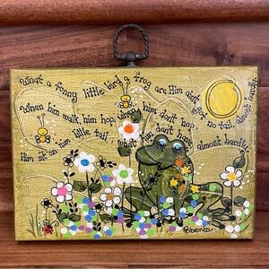 Roberta Mcdowell Original Plaque Design & Hand Painted Frog Wood 1970 Art.